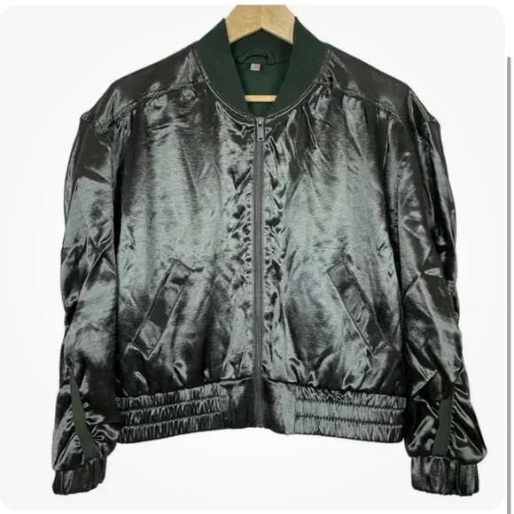 Free People | Satin Green Bomber Jacket NWT! - Picture 2 of 11